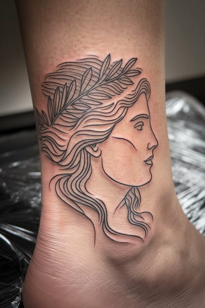 12. Minimalist Hera Profile Tattoo with Laurel