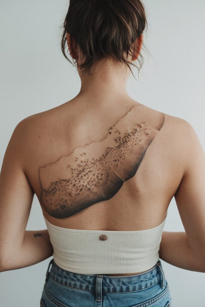 Abstract Beach Shoreline Tattoo on the Back