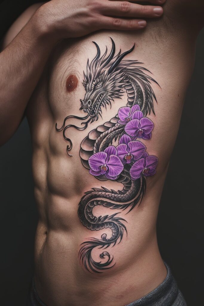 Dragon Tattoo with Purple Orchids