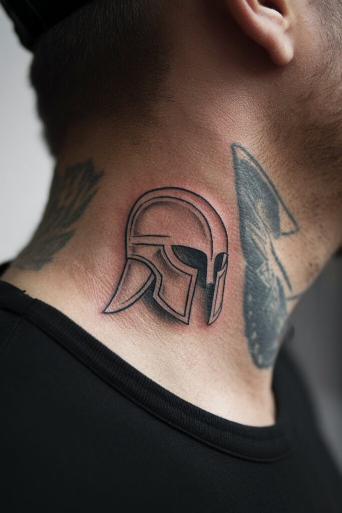 Minimalist Spartan Helmet Neck Tattoo