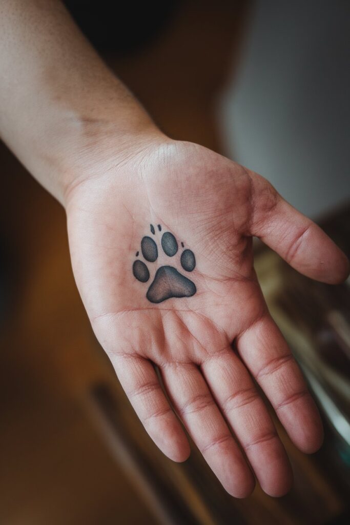 Tiny Dog Paw Tattoo on Palm