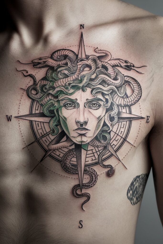 13. Medusa Compass Tattoo