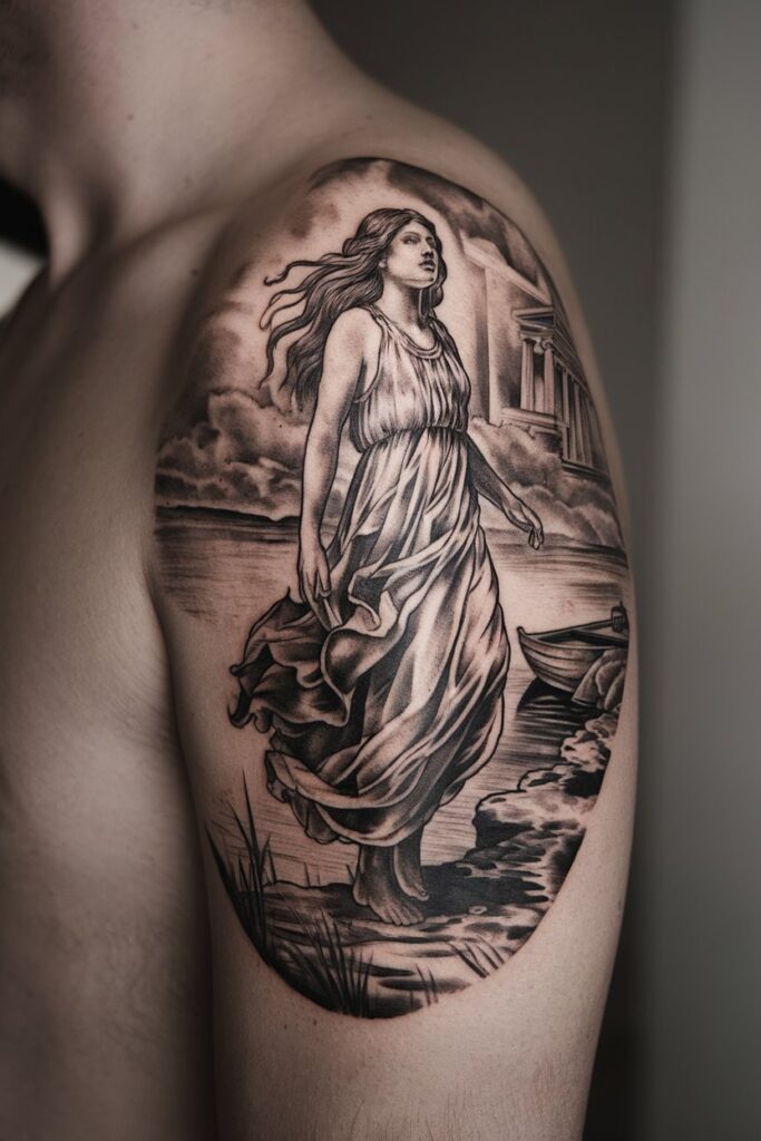 13. Mythical Figure by the Sea Tattoo