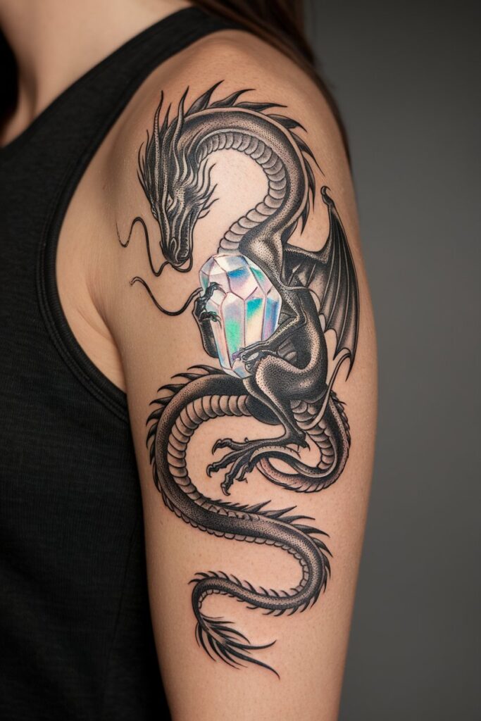 Dragon and Crystal Tattoo Mystic Guardian