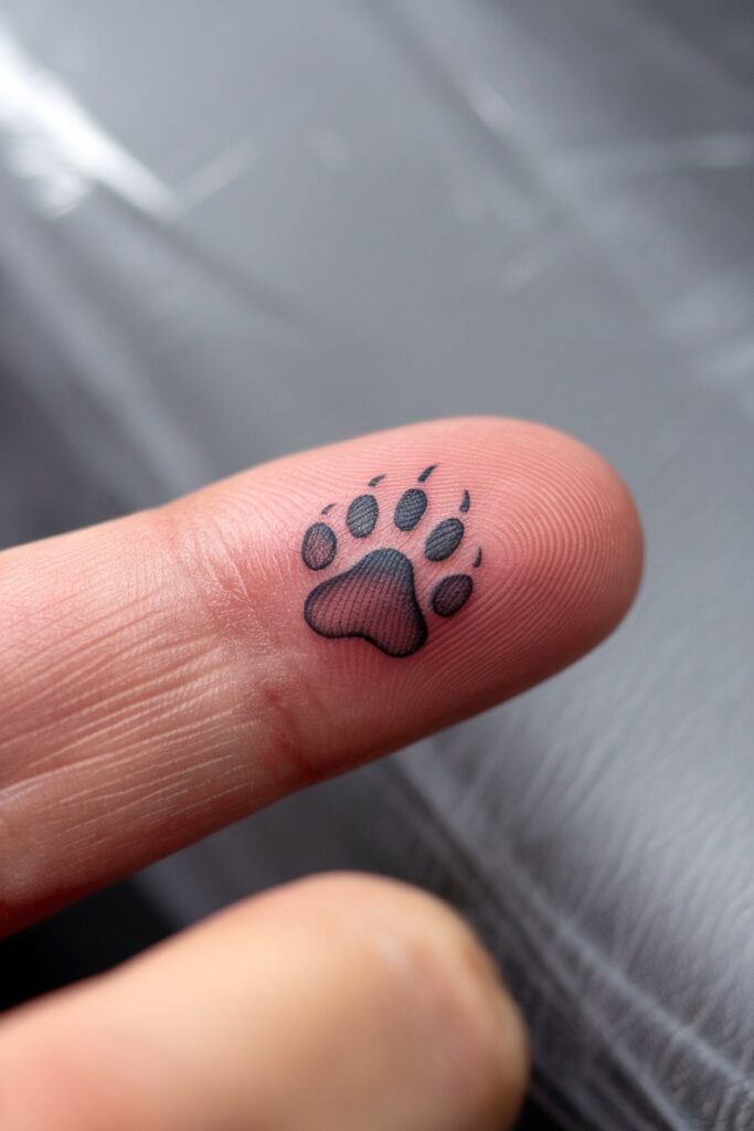 Tiny Dog Paw Tattoo on Finger