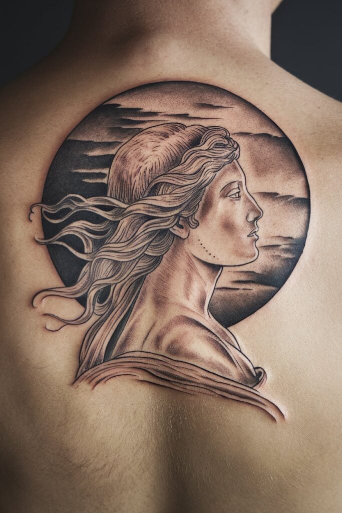 14. Artemis Profile with Sunset Tattoo