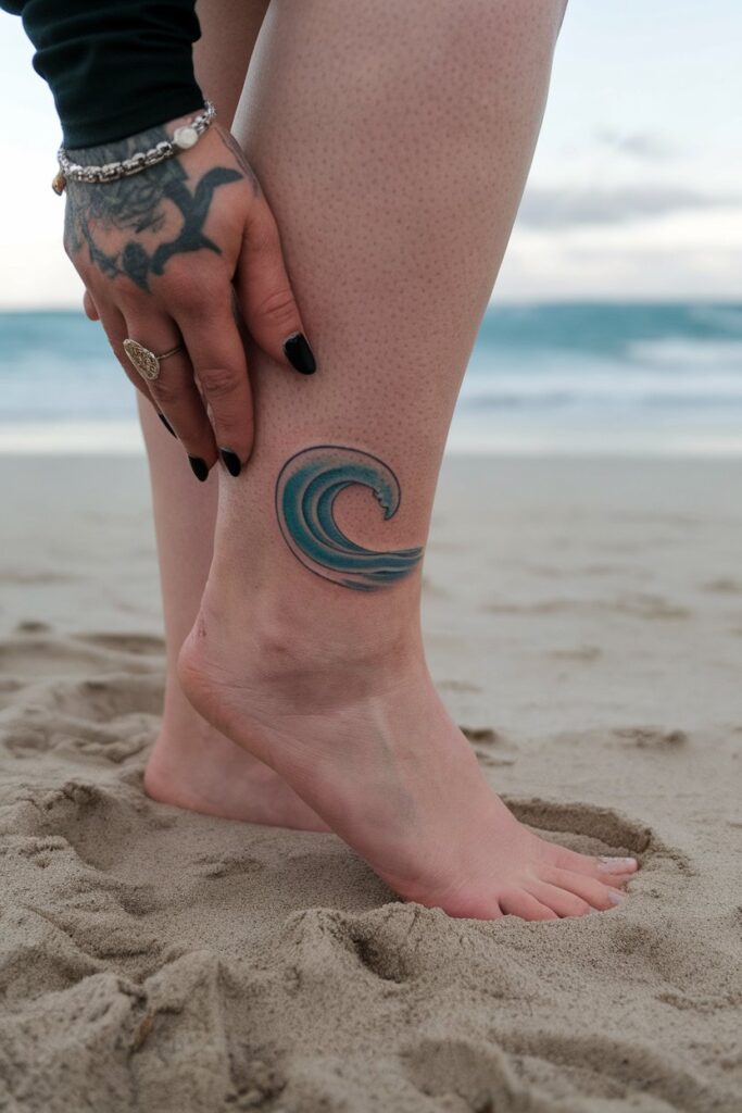 Blue Wave Tattoo on the Ankle
