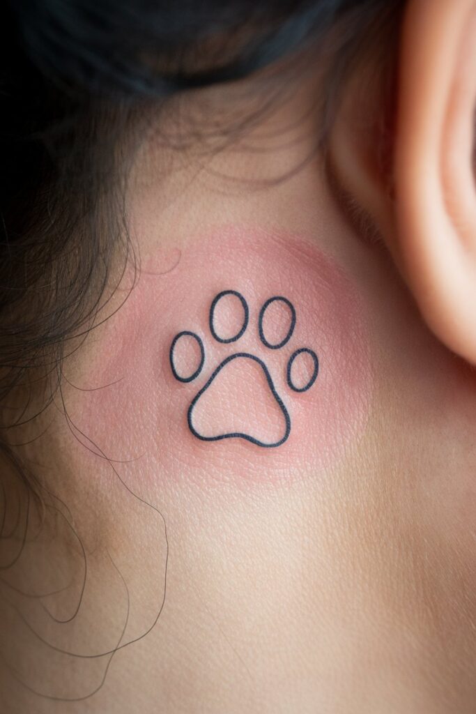 Minimalist Dog Paw Tattoo Behind the Ear