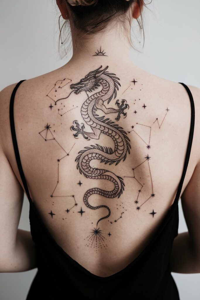 Celestial Dragon Back Tattoo Myth Meets the Stars