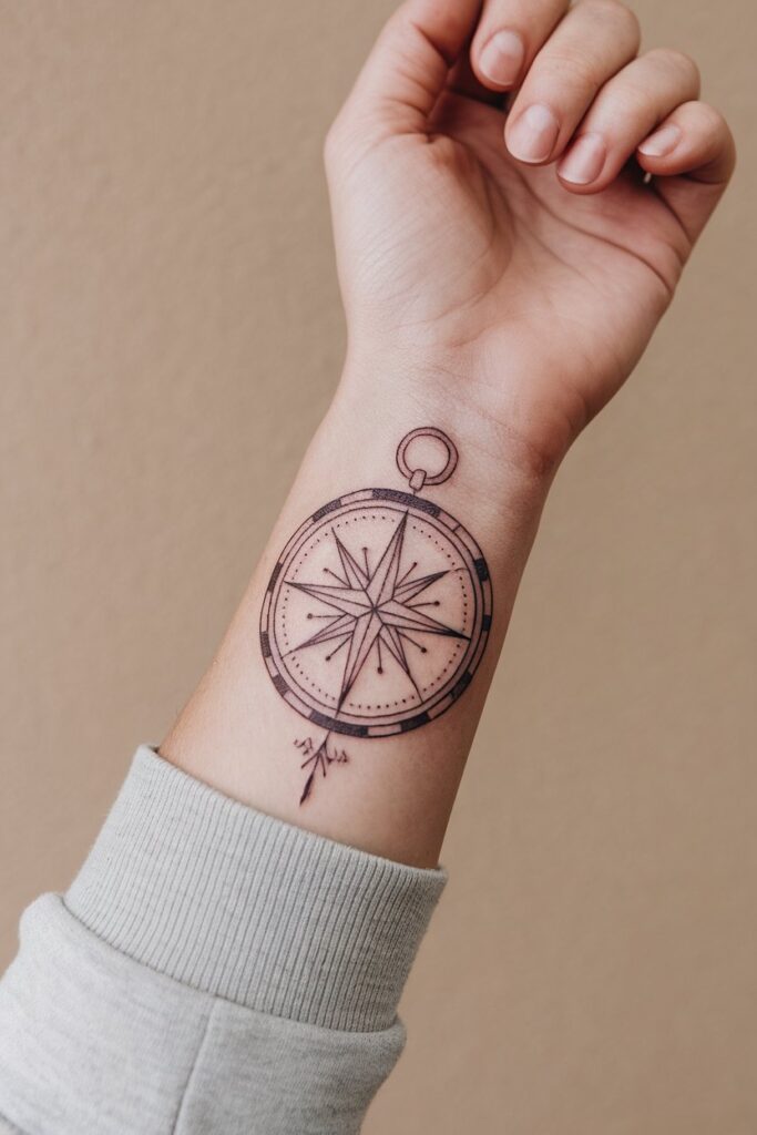 Detailed Compass Tattoo for the Adventurous Spirit