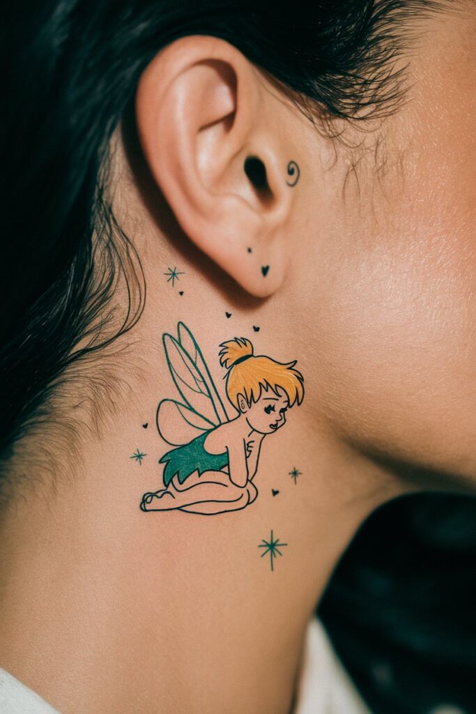 Silhouette Tinkerbell Neck Tattoo