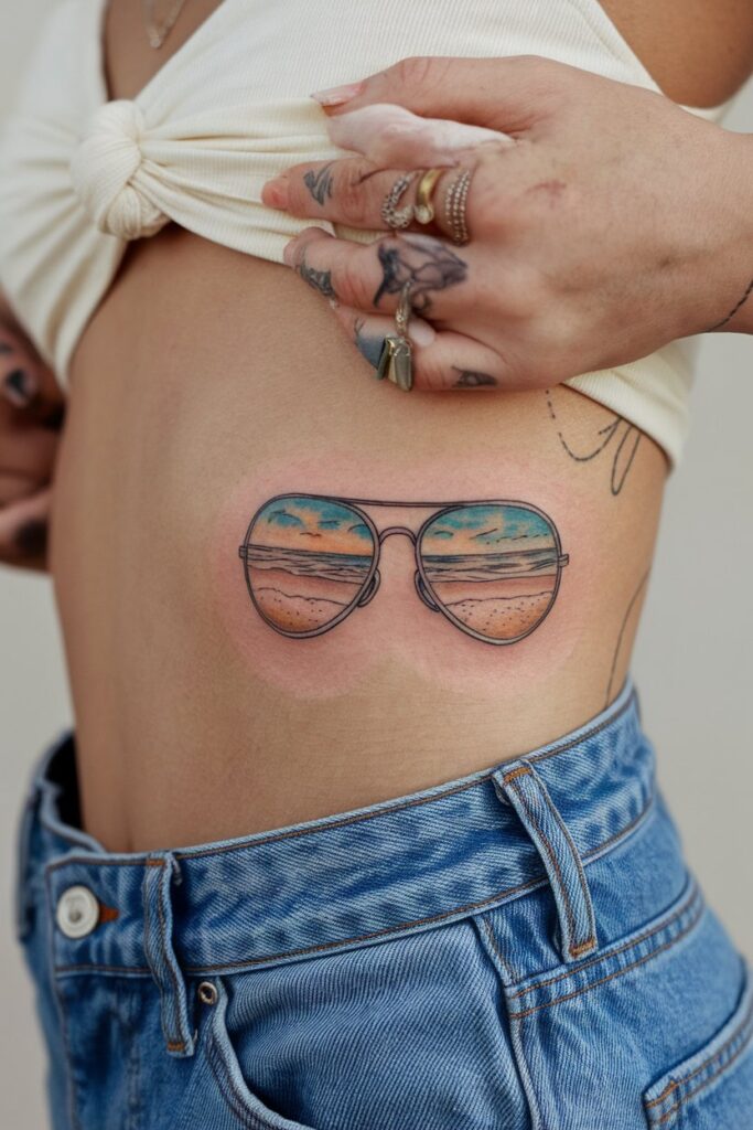 Sunglasses with Beach Reflection Tattoo on the Side