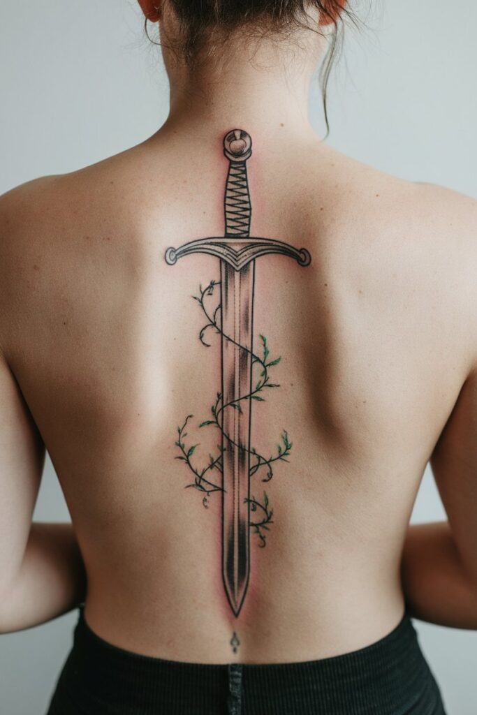 Sword and Vine Back Tattoo