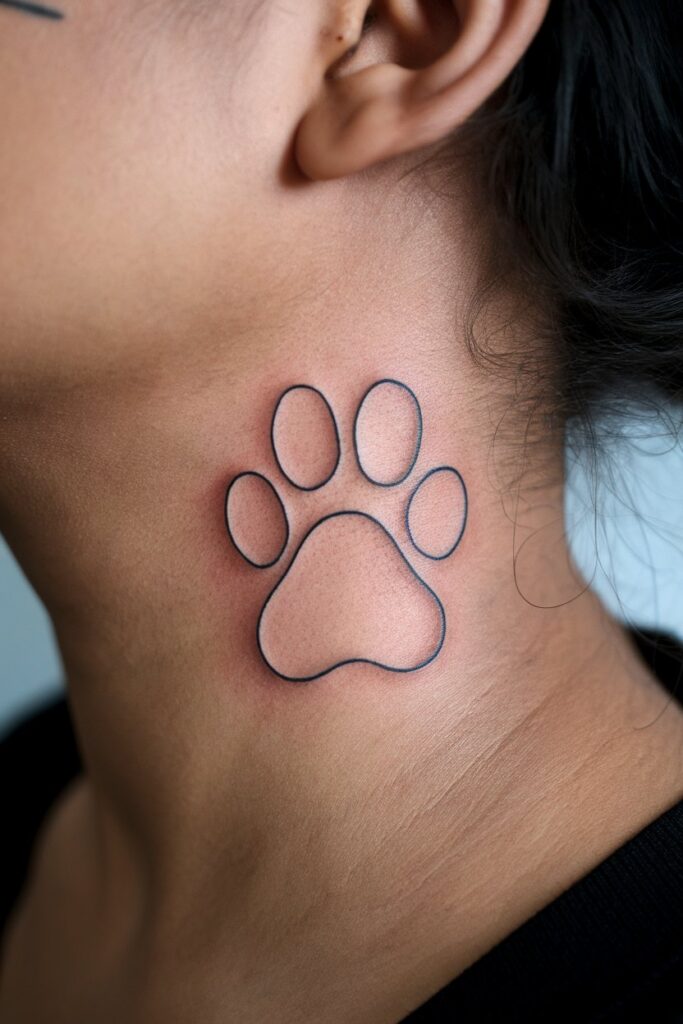 Bold Dog Paw Tattoo on Neck