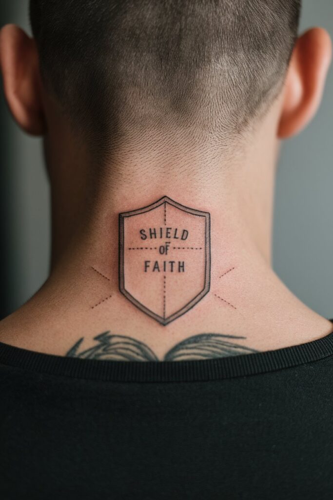 Shield of Faith Neck Tattoo