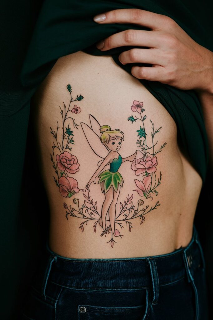 Floral Tinkerbell Side Tattoo