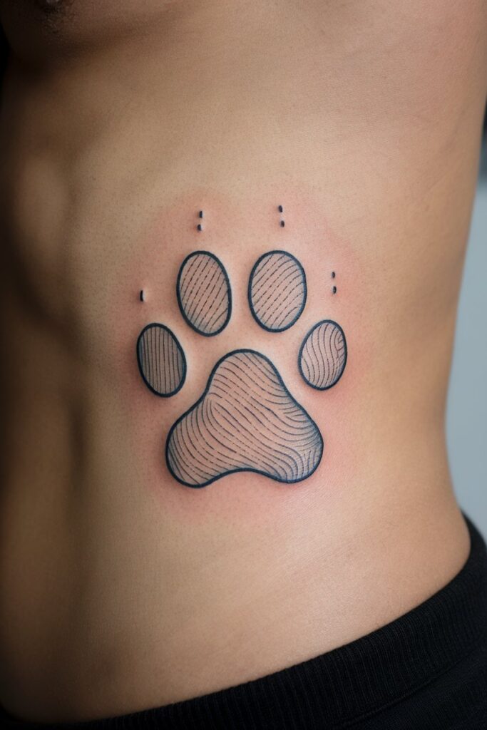 Linework Dog Paw Tattoo on the Side