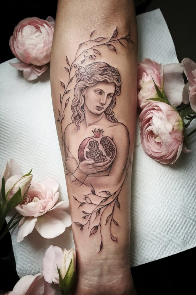 19. Serene Goddess with Pomegranate Tattoo