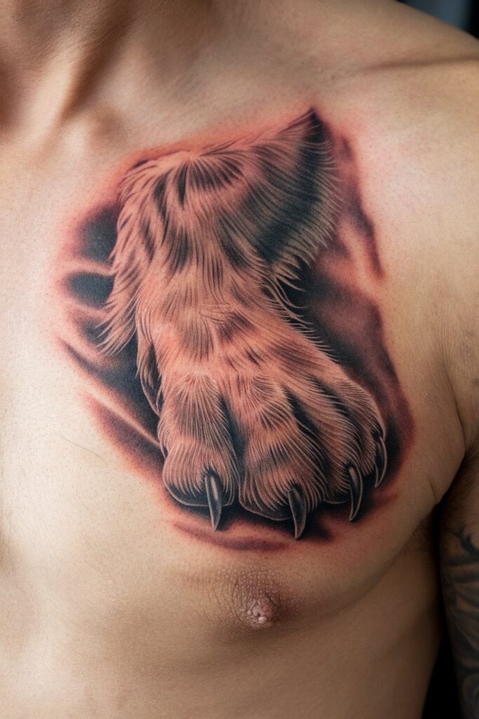 Realistic Dog Paw Tattoo with Fur Detail