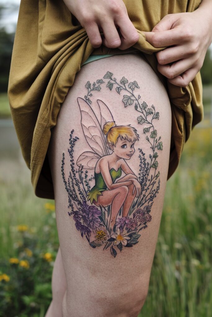 Tinkerbell Thigh Tattoo Idea