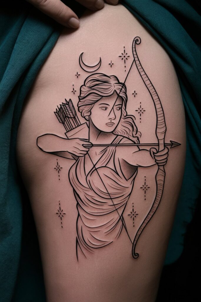 2. Artemis Tattoo with Bow and Arrow