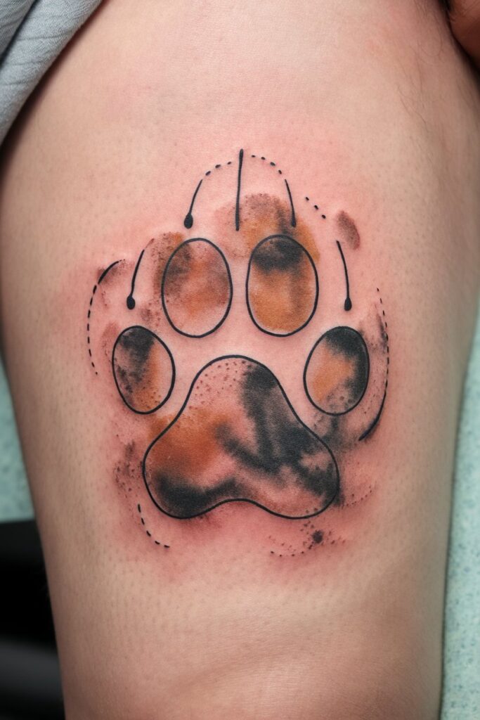 Abstract Dog Paw Tattoo with Watercolor Effects