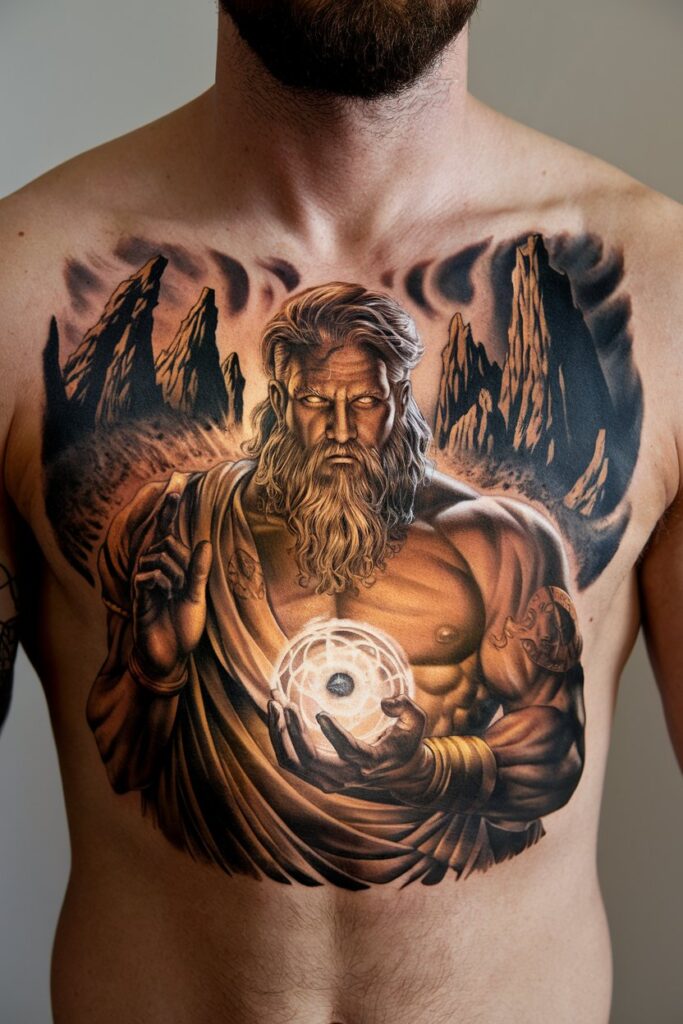 Mystical God with Energy Sphere Tattoo