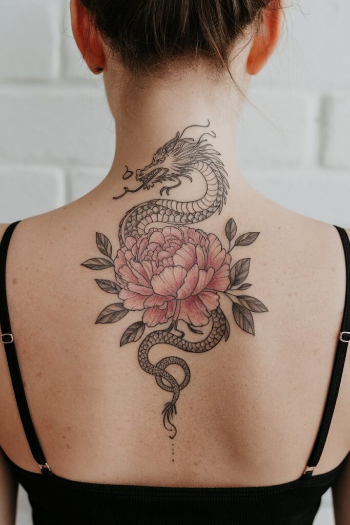 Dragon and Peony Tattoo Strength Meets Serenity