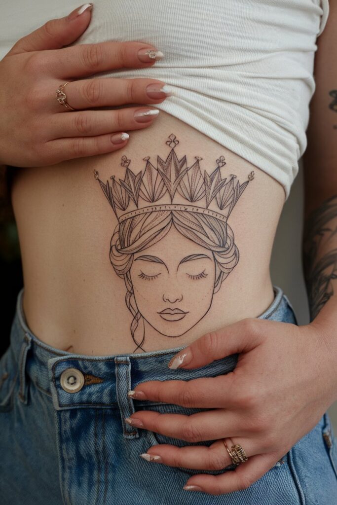 Minimalist Queen-Inspired Tattoo with Intricate Crown