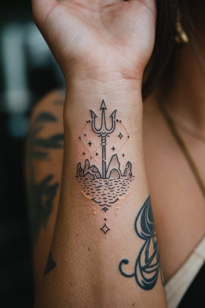 Minimalist Trident Tattoo