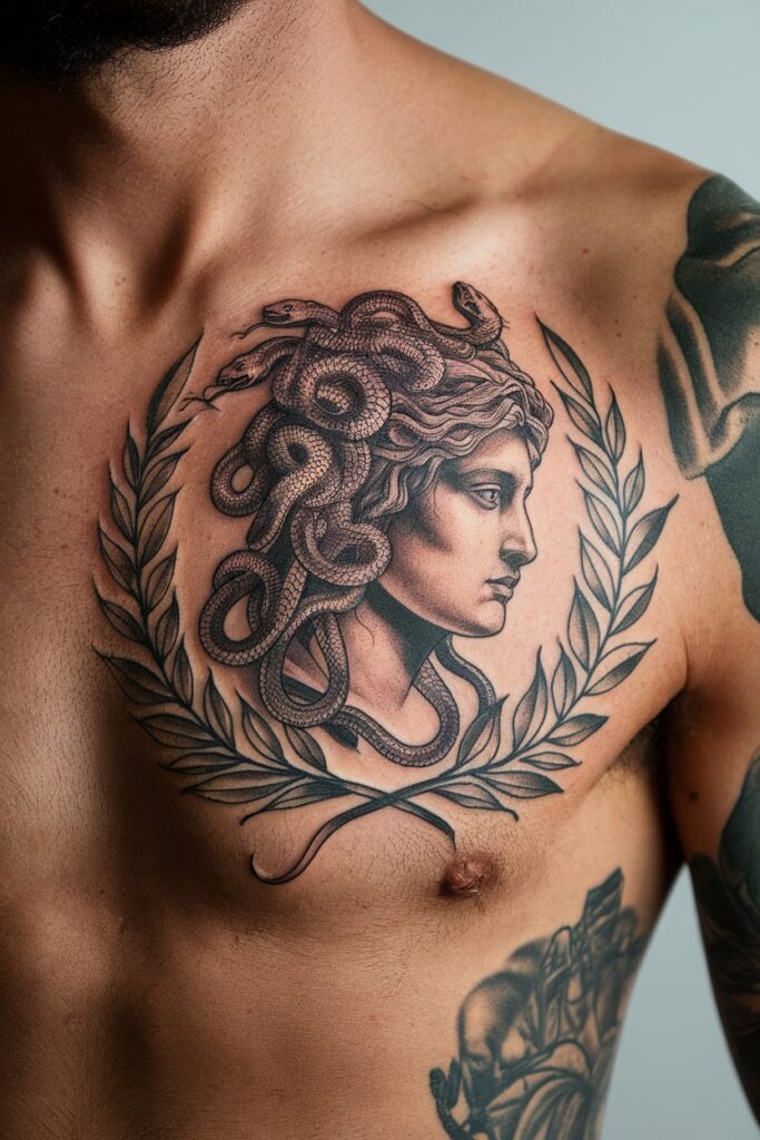 3. Medusa Tattoo with a Laurel Wreath