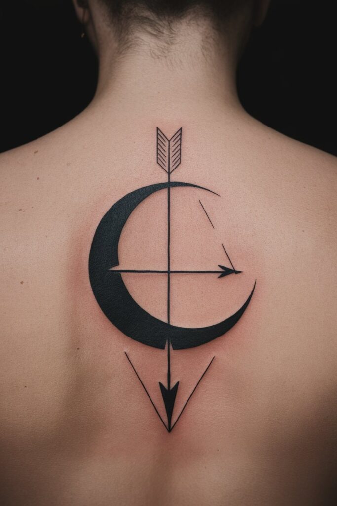 4. Minimalist Crescent Moon and Arrow Tattoo