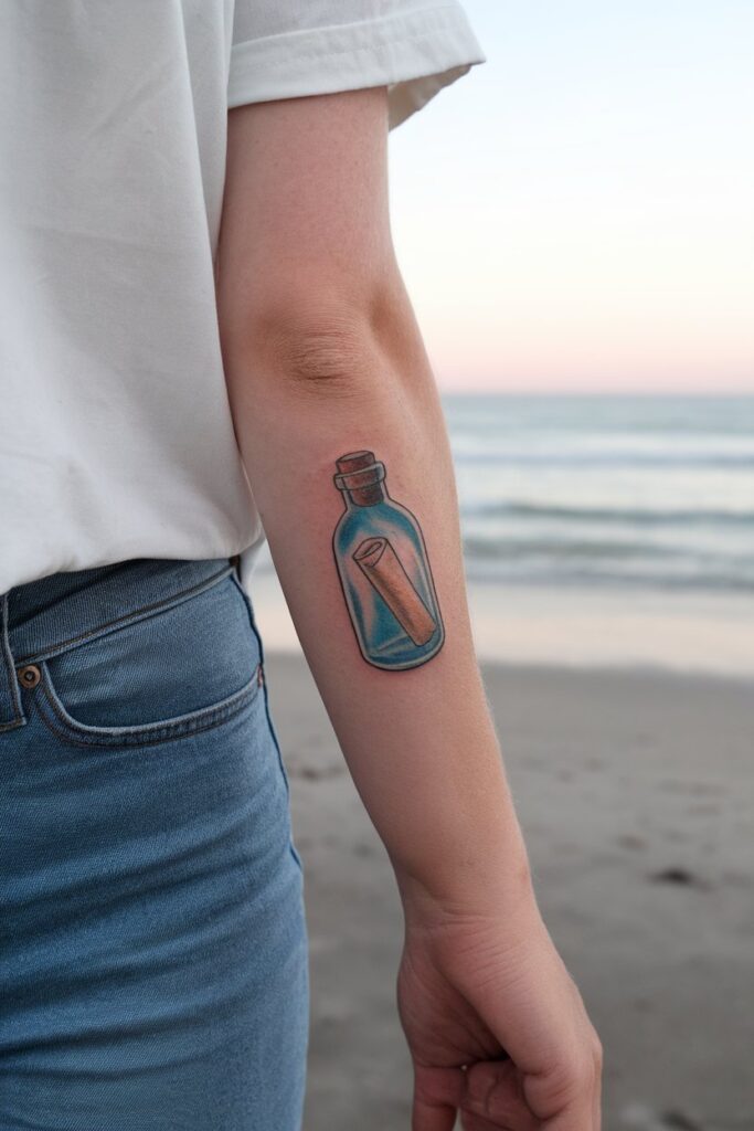 Message in a Bottle Tattoo on the Forearm