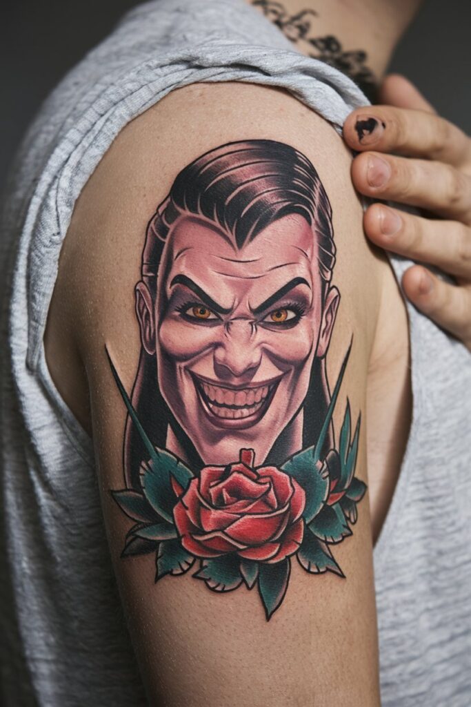 Sinister Grin Tattoo Dark Style with a Floral Touch