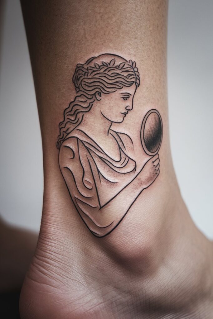 5. Aphrodite With Mirror Ankle Tattoo