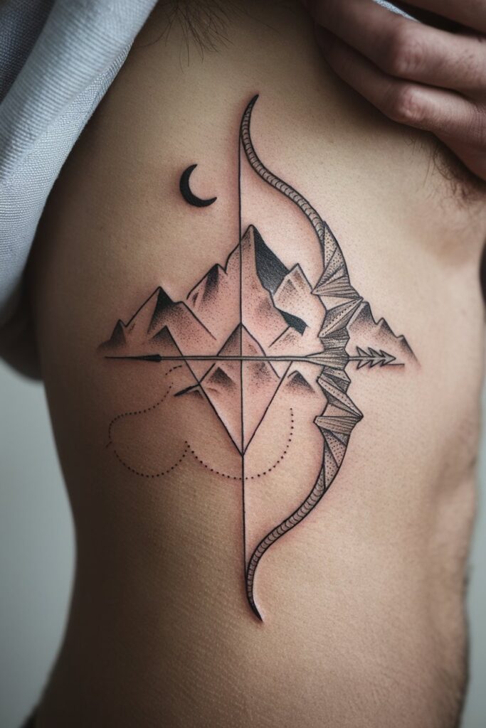 5. Geometric Bow and Mountain Tattoo