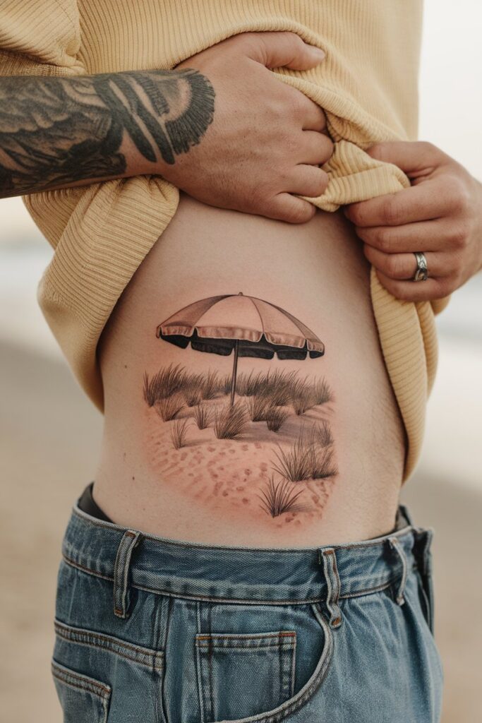 Beach Umbrella Tattoo for Calm and Serenity