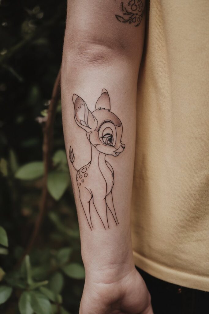 Charming Bambi Tattoo with Minimalist Lines