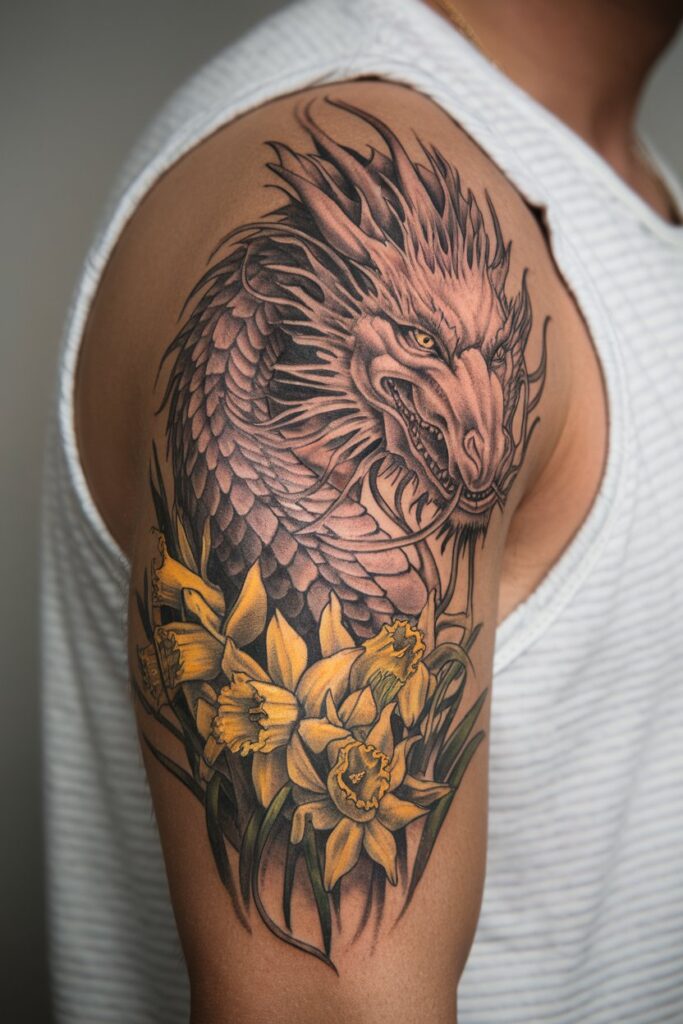 Dragon Tattoo with Daffodils