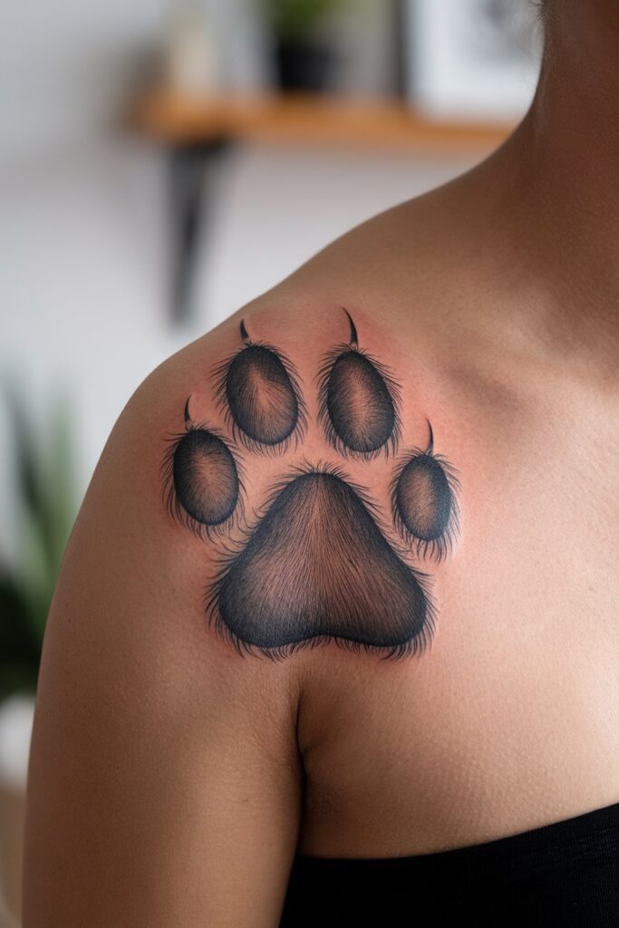 Realistic Dog Paw Tattoo with Fur Details