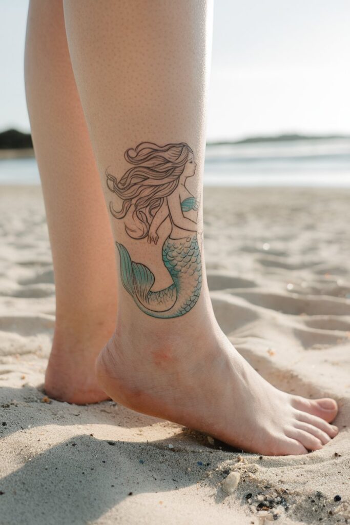 Mermaid Tattoo on the Lower Leg