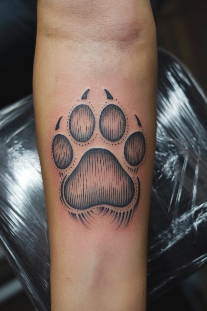 Stylized Dog Paw Tattoo with Fine Line Details