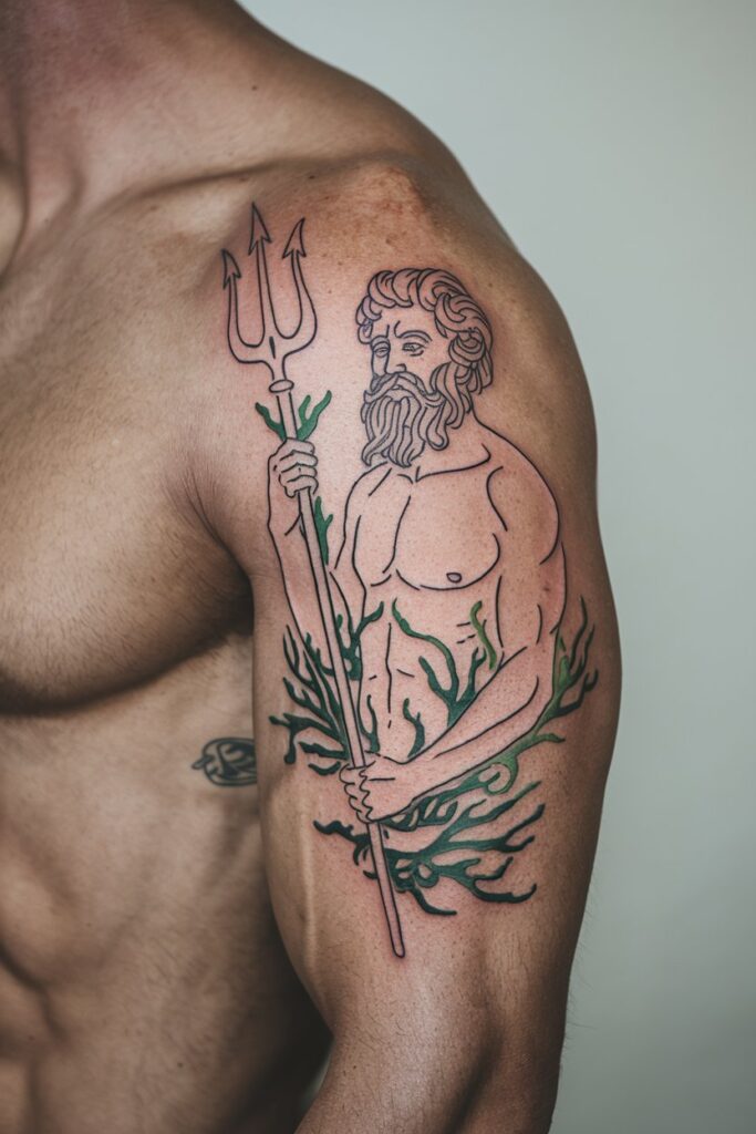 Minimalist Poseidon Line Art Tattoo