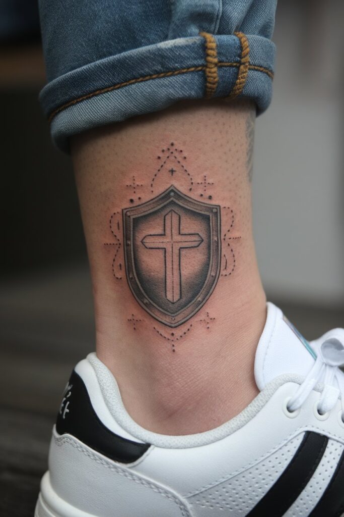 Shield of Faith Ankle Tattoo