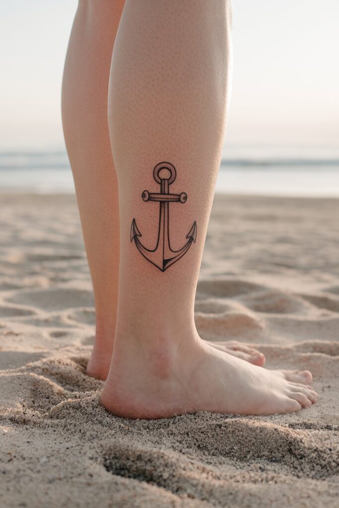 Simple Anchor Tattoo on the Calf