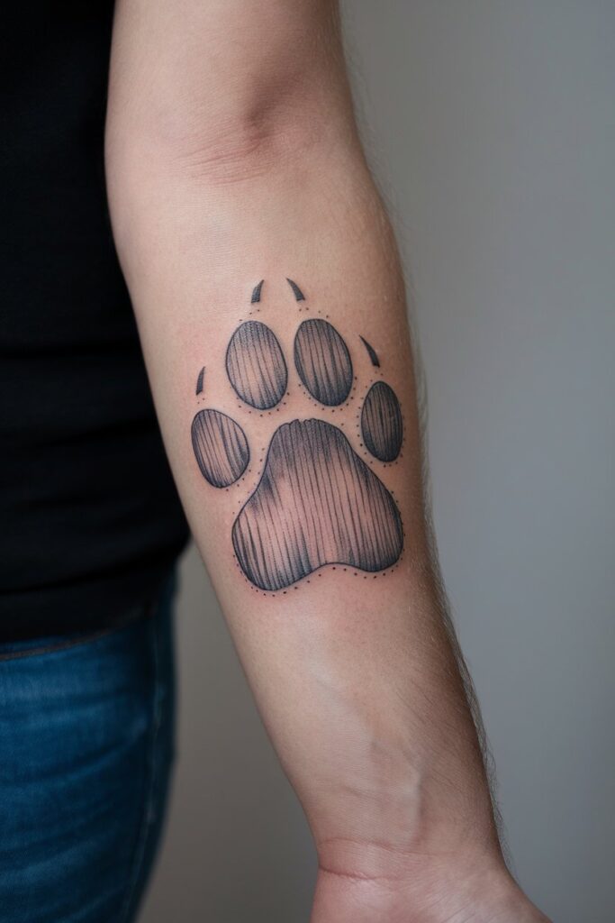 Simple and Elegant Dog Paw Tattoo with Line Detailing