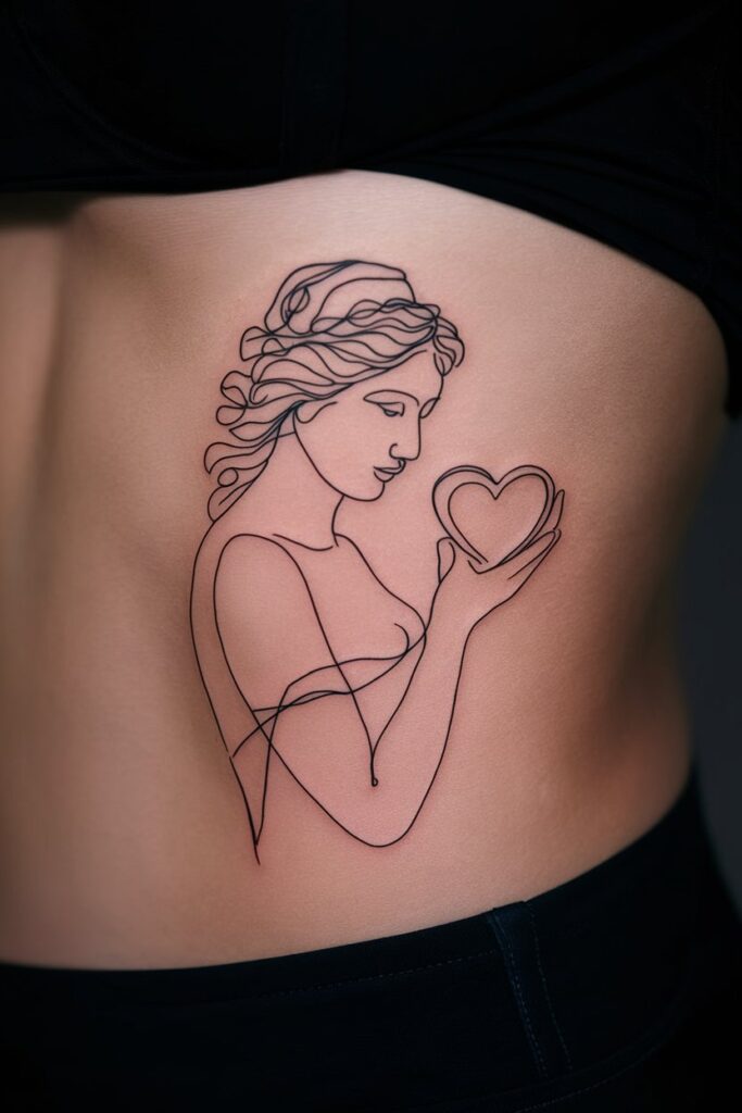 8. Aphrodite Holding a Heart Rib Tattoo