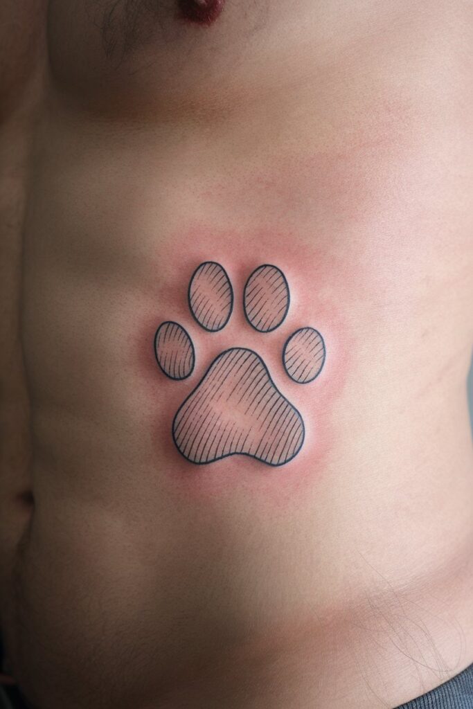 Minimalist Dog Paw Tattoo with Fine Line Shading