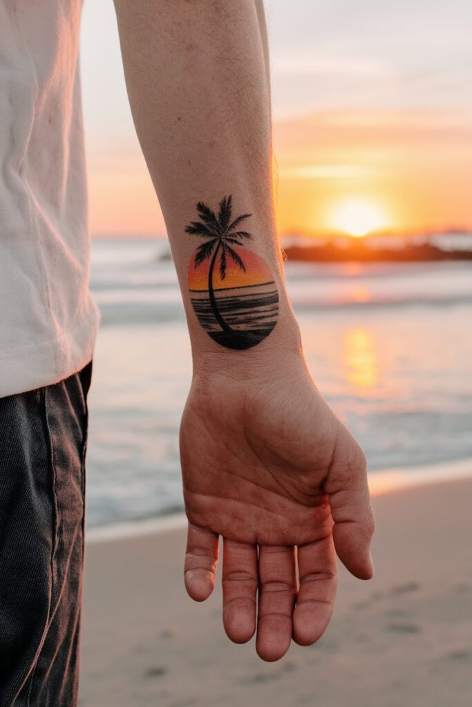 Sunset Palm Tattoo for Tropical Dreamers