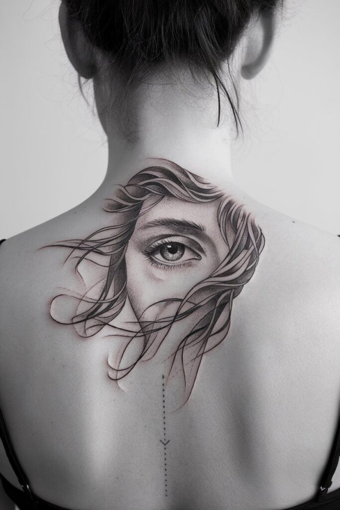 9. Eye of Grace Back Tattoo